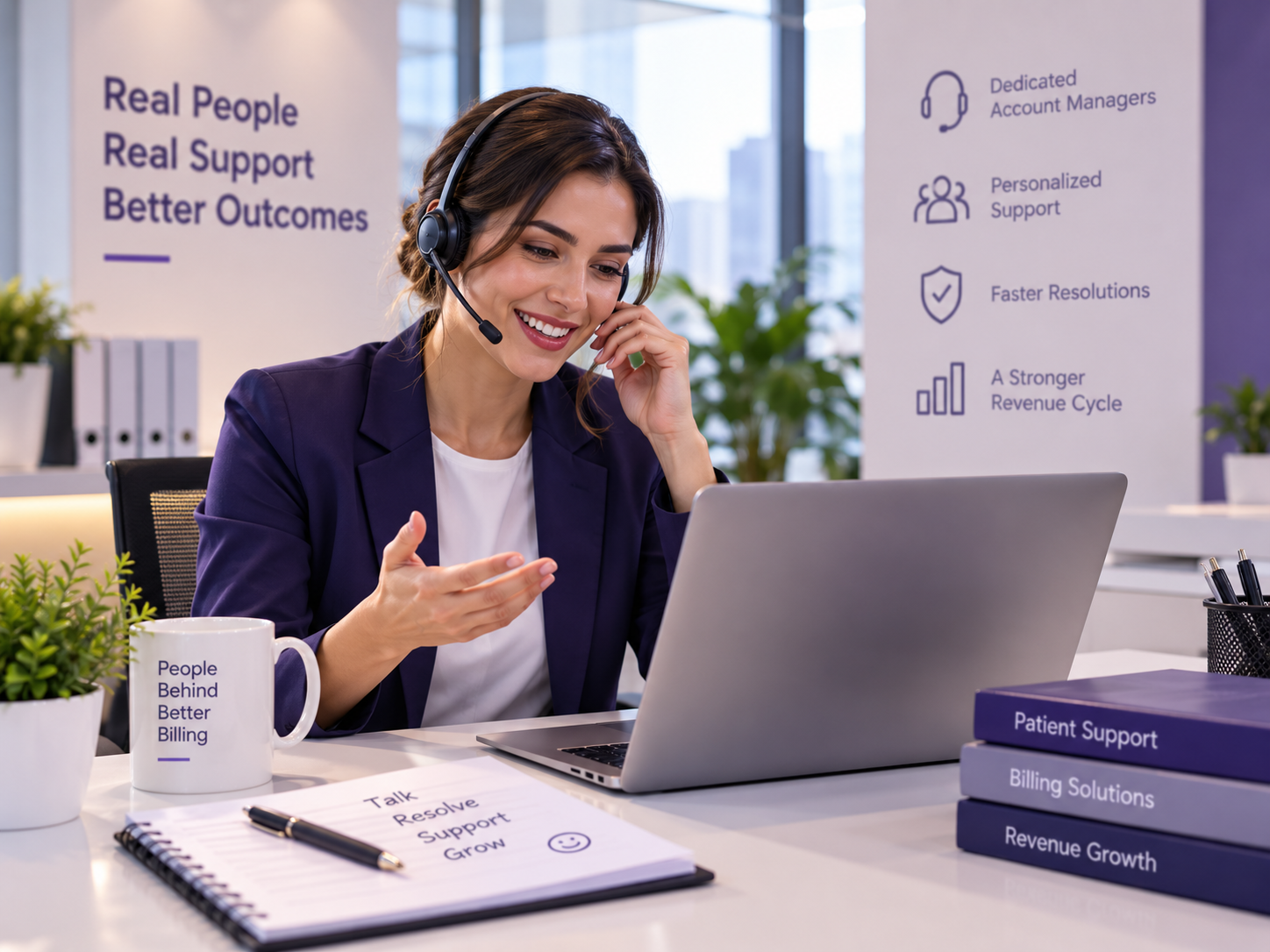 Account manager on a headset assisting a practice