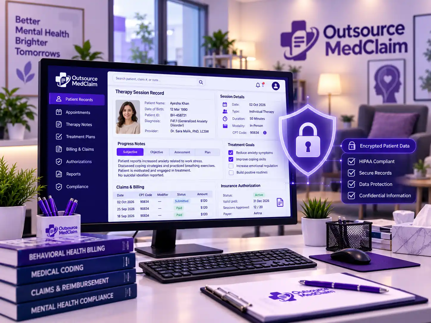 HIPAA-compliant psychiatric billing services protecting mental health records